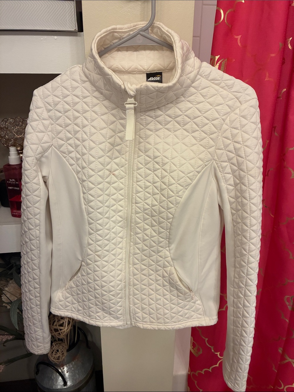 Avia Cream Quilted Bomber Jacket with Stand Collar